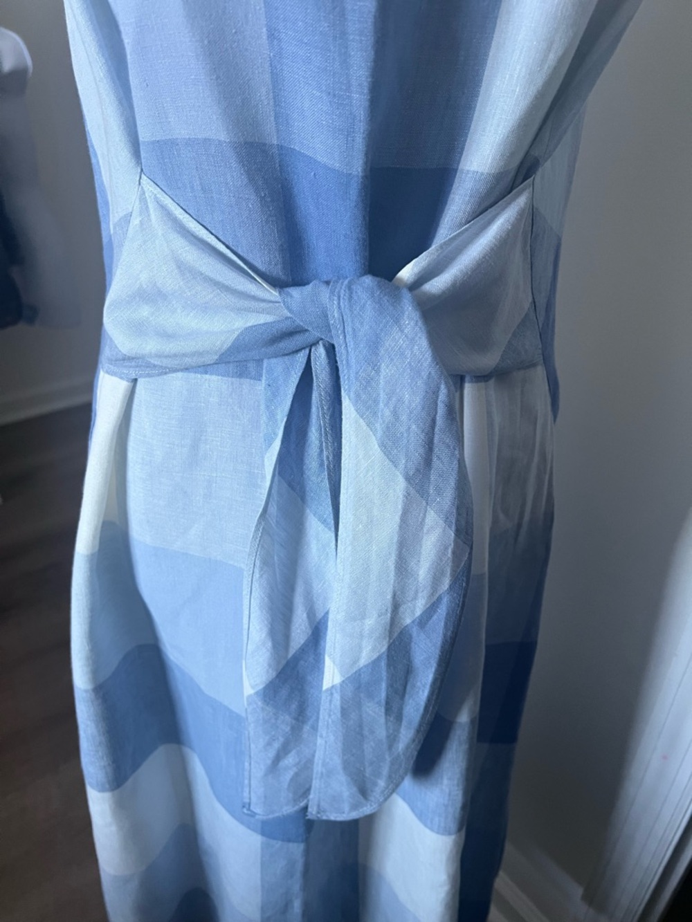 J. Jill Blue and White Gingham Tie-Waist Midi Dress Size/M - Picture 6 of 10
